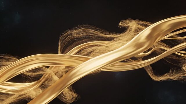 Golden Wavy Lines on Black Background.