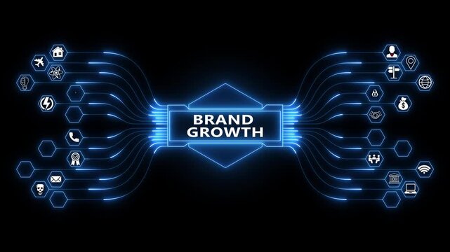 Digital marketing analytics dashboard powered by Brand Growth interface with secure performance monitoring and advanced business management system technology 4K animation video