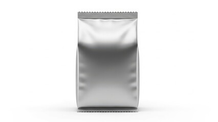 Fototapeta premium Sleek silver foil pouch standing upright showcasing modern packaging design and material versatility