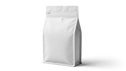 Minimalist white resealable pouch packaging for food, supplements, or dry goods in clean design