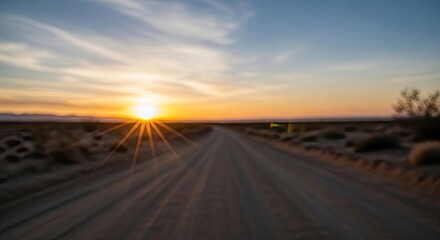 Naklejka premium Sunset on a desert road landscape.