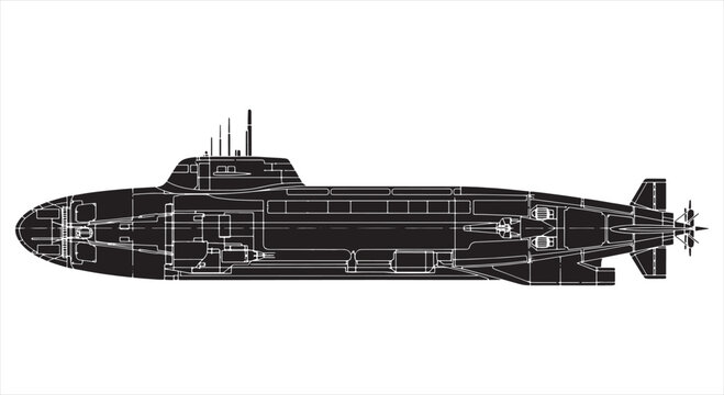 Submarine Blueprint &ndash; Vehicle CAD Technical Diagram for Maritime & Naval Design