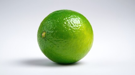 Single Green Lime With Textured Peel On White Background Under Soft Lighting
