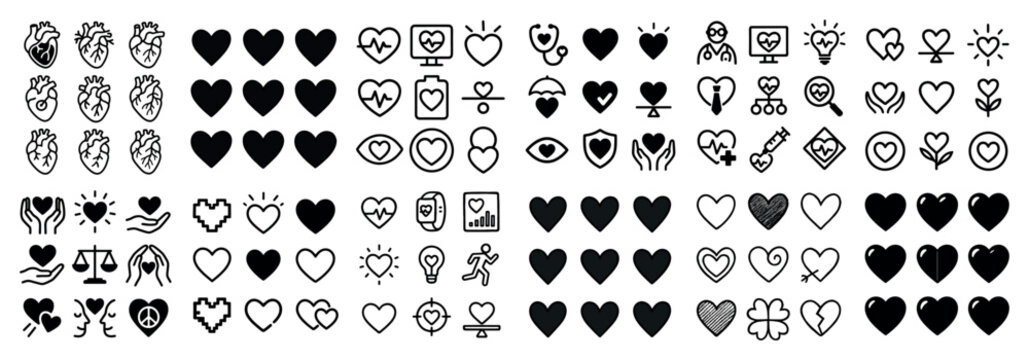 Health icons with heart and pulse outline