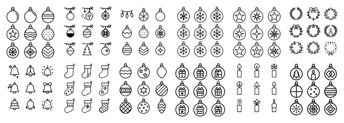 Holiday icons with bauble bell wreath outline