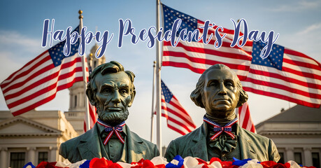 Honoring American leaders with patriotic flags on a national holiday.
