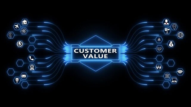 Business analytics dashboard powered by Customer Value interface with secure client performance monitoring and advanced digital management system technology 4K animation video