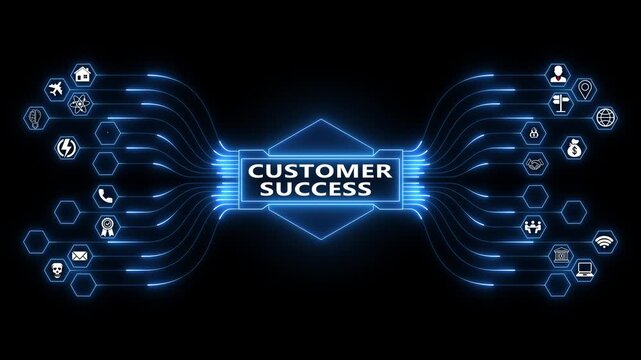 Corporate analytics dashboard powered by Customer Success interface with secure client engagement monitoring and advanced digital management system technology 4K animation video