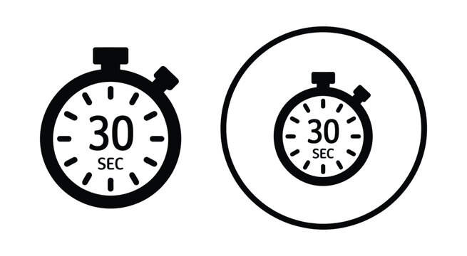 Stopwatch icon, 30 second timer symbol, countdown clock graphic