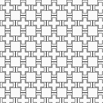 Black and White Plus and Square Pattern &ndash; Minimal Geometric Seamless Line Art Background