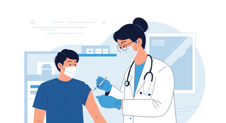 Doctor Gives Patient Vaccine Injection in Arm, Healthcare Concept