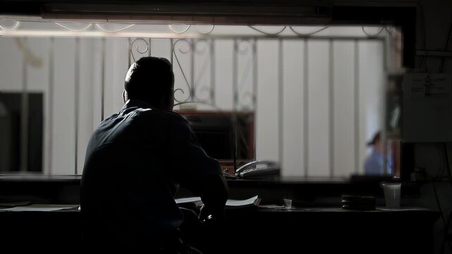 Security Guard at Prison Entrance Window with Iron Bars, Argentina - 4K