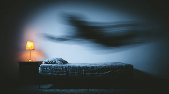 Frightful figure in the bedroom - nightmare, sleep paralysis concept