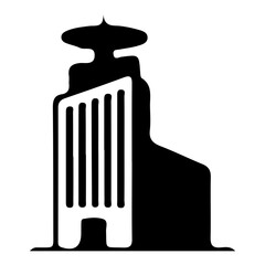 Minimalist Black and White Building Icon Silhouette