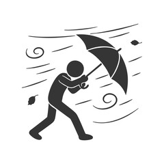 暴風雨に耐える人物のシルエットアイコン