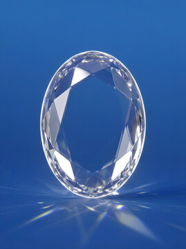 Kryształowo czysty owalny przedmiot przypominający diament oszlifowany na kształt zwany Markiza, na niebieskim tle