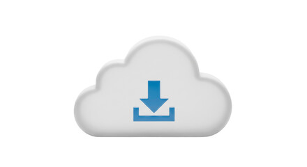 Obraz premium 3D cloud download icon representing online data storage, file transfer, and digital information backup. Modern symbol for technology, networking, and digital services.