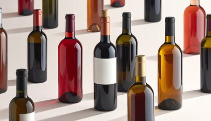 Elegant Wine Bottle Collection Still Life Displaying Variety and Sophistication in Beverage Selection.