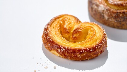 Fototapeta premium Delicious Palmier Pastry with Sugar Crystals on a White Background Ready to Eat Freshly Baked Sweet Treat.