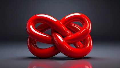 Fototapeta premium Red Infinity Knot Symbolizing Limitless Potential on a Dark Gray Backdrop for Inspirational and Conceptual Use.