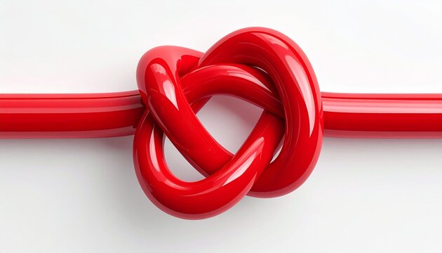 Red Knot Abstract Concept for Strength Unity Connection Intertwined Relationship On White Background.