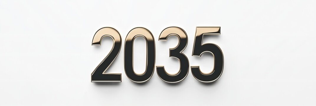 Elegant 2035 Gold-Plated Numbers on a White Backdrop for Modern Graphic Designs and Celebrations