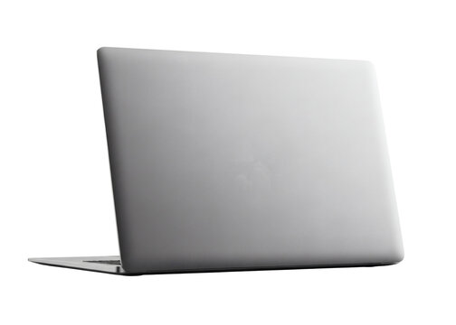 Sleek silver notebook computer shown partially opened from the rear revealing its slim profile and brushed metal casing&nbsp;&nbsp;
