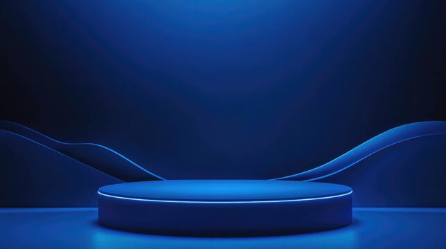 Luxury Blue Digital Podium Stage with Neon Glow and Futuristic Lighting for Premium Product Presentation and Modern Branding Showcase. High quality photo