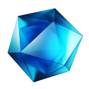 Abstract blue geometric crystal polyhedron with sharp edges and facets