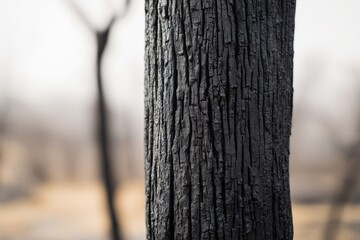 Charred Tree Trunk After Wildfire, Climate Change and Environmental Damage