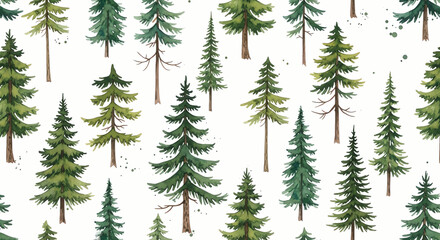 Obraz premium Watercolor Pine Trees Seamless Pattern