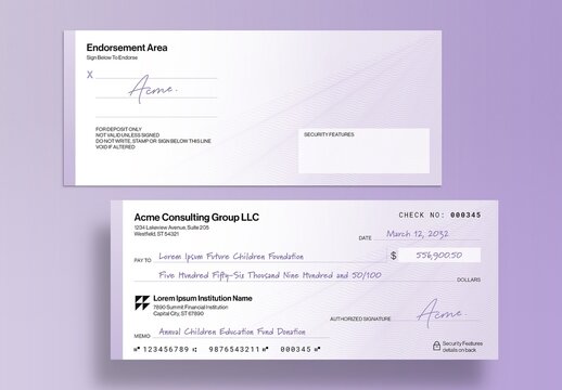 Blank Check Template, Business Bank Cheque Layout for Payments