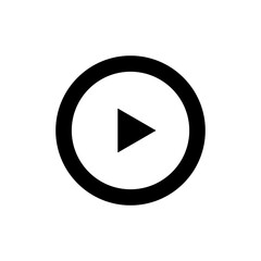 Solid play button icon within a thick outline circular frame for modern user interfaces.