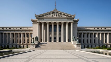 Obraz premium Grand Neoclassical Museum Building with Columns, Statues & Reflecting Pools