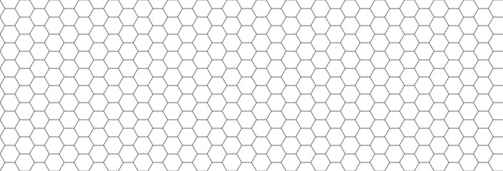 Seamless hexagon pattern with honeycomb grid texture. White background with geometric mesh lines. Honeycomb pattern with hexagon mesh. Vector illustration for modern tech designs, repeating surfaces