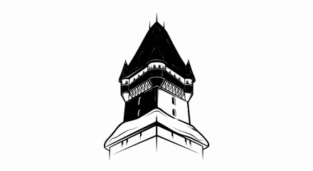 Obraz premium Tall, dark-roofed structure with multiple levels and pointed spires