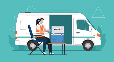 Mobile Vaccination Unit: Nurse Administering Vaccine from Van