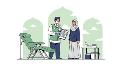 Muslim Doctor with Patient, Medical Checkup, Healthcare, Vaccination, Islamic Culture