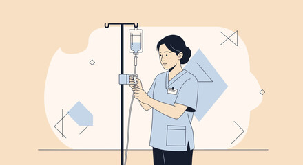 Nurse Adjusting IV Drip Infusion Bag for Patient Care