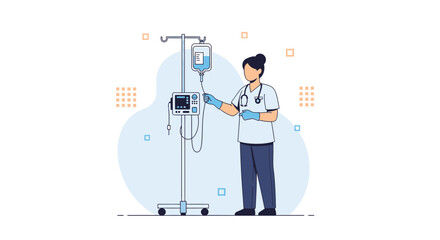 Nurse Adjusting IV Drip Infusion Pump for Patient Care