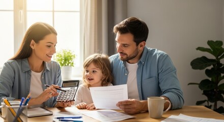 Obraz premium Family reviewing finances, budgeting, and planning at home