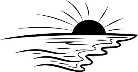 Obraz premium Stylized sunrise over wavy water, abstract black and white design