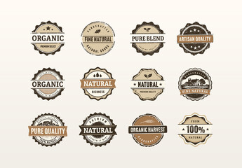 Rustic Organic Label Badge Vector Set - vintage sticker seals, natural farm product tags