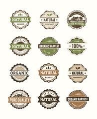 Rustic Organic Label Badge Vector Set - Vintage Sticker Seals, Natural Farm Organic Product Tags © BrandPacks