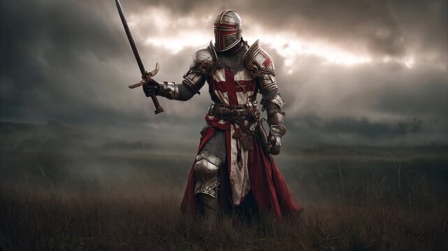 christian crusader knight holding sword