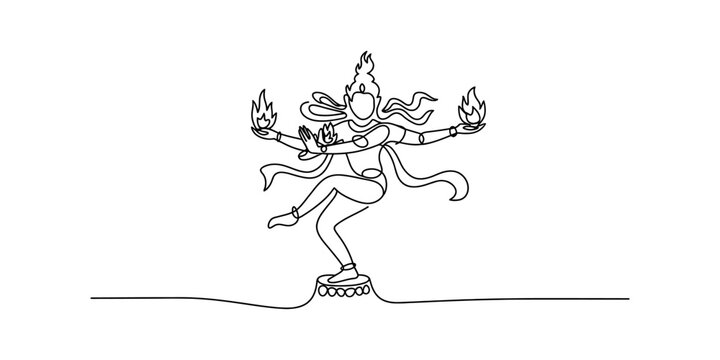 A continuous line art depiction of lord shiva as nataraja performing the cosmic dance Vector, illustration