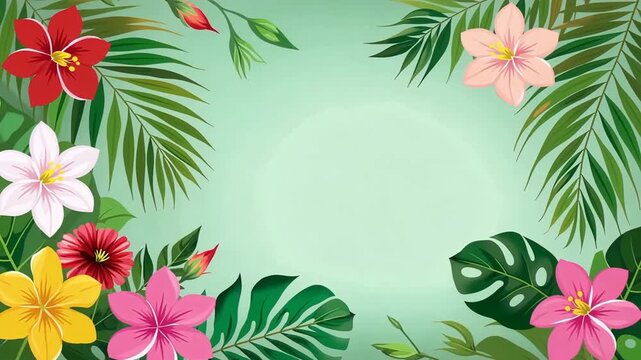 Vibrant tropical floral frame with leaves video.