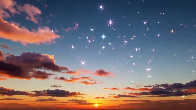 Sunset Sky Reveals Sparkling Night Star Overlay.