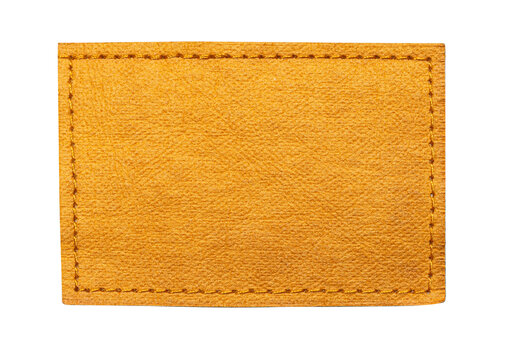 Blank rectangular leather patch with stitching on transparent background