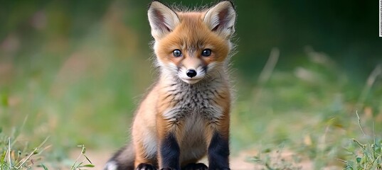 Obraz premium A Charming Baby Red Fox Exploring the Outdoors, Captivating Wildlife Scene in a Serene Meadow